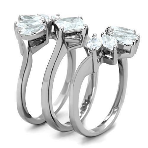 Jewellery Kingdom Marquise Princess Engagement Wedding Bands Stainless Steel Ladies Ring Set - Engagement Rings - British D'sire
