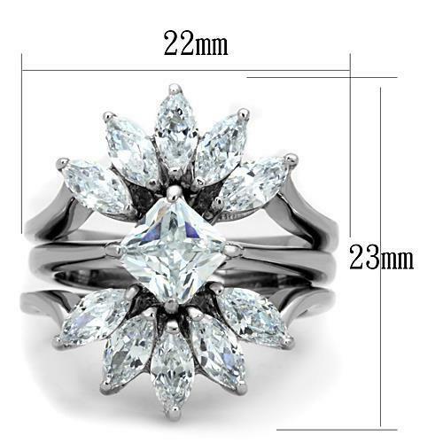 Jewellery Kingdom Marquise Princess Engagement Wedding Bands Stainless Steel Ladies Ring Set Secondary image