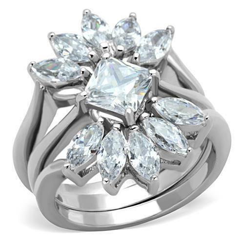 Jewellery Kingdom Marquise Princess Engagement Wedding Bands Stainless Steel Ladies Ring Set - Engagement Rings - British D'sire Main image