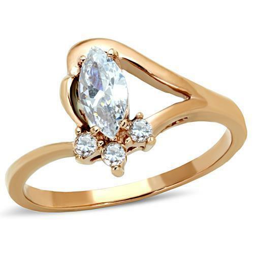 Jewellery Kingdom Marquise Rose Cubic Zirconia Ladies Elegant 2ct Steel Dress Ring (Gold) - Jewelry Rings - British D'sire Main image