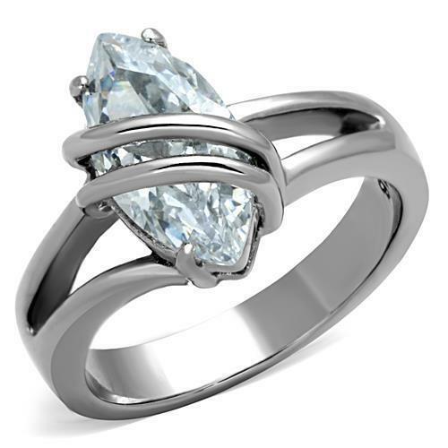 Jewellery Kingdom Marquise Solitaire Simulated Diamond Engagement Stainless Steel Ring - Jewelry Rings - British D'sire Main image