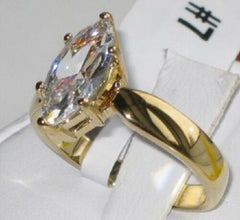 Jewellery Kingdom Marquise Solitaire Simulated Diamond Ladies Classy Ring (Gold) - Rings - British D'sire