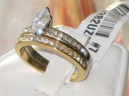 Jewellery Kingdom Marquise Stainless Steel 18kt Gold Engagement Wedding 2pc Ring Set (Yellow) - Jewelry Rings - British D'sire Main image