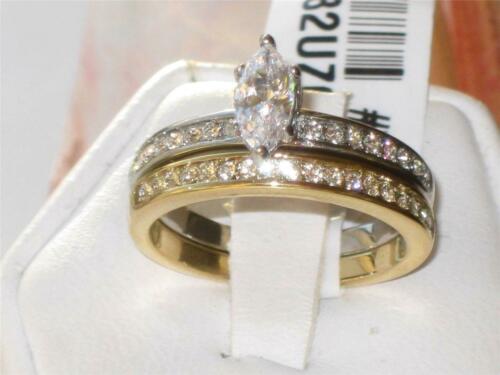 Jewellery Kingdom Marquise Stainless Steel 18kt Gold Engagement Wedding 2pc Ring Set (Yellow) - Jewelry Rings - British D'sire