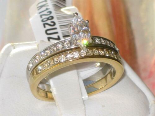 Jewellery Kingdom Marquise Stainless Steel 18kt Gold Engagement Wedding 2pc Ring Set (Yellow) - Jewelry Rings - British D'sire