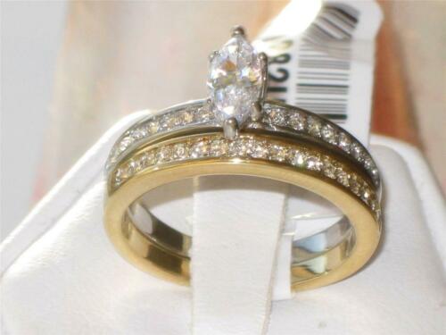 Jewellery Kingdom Marquise Stainless Steel 18kt Gold Engagement Wedding 2pc Ring Set (Yellow) Secondary image
