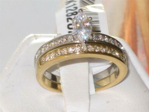 Jewellery Kingdom Marquise Stainless Steel 18kt Gold Engagement Wedding 2pc Ring Set (Yellow) - Jewelry Rings - British D'sire
