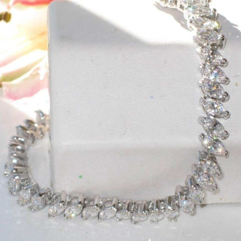 Jewellery Kingdom Marquise Wrist 9 CT Rhodium Ladies Tennis Bracelet (Silver) - Bracelets & Bangles - British D'sire