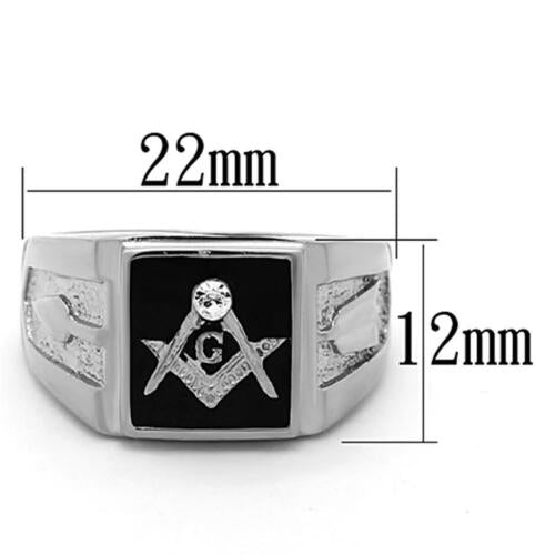 Jewellery Kingdom Masonic Diamond Silver Onyx Signet Pinky Stainless Steel Military Mens Ring - Jewelry Rings - British D'sire