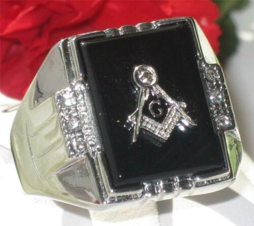 Jewellery Kingdom Masonic Mens Onyx Signet Pinky Military Masons Stainless Steel Ring (Silver) - Jewelry Rings - British D'sire