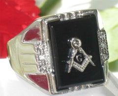 Jewellery Kingdom Masonic Mens Onyx Signet Pinky Military Masons Stainless Steel Ring (Silver) - Jewelry Rings - British D'sire