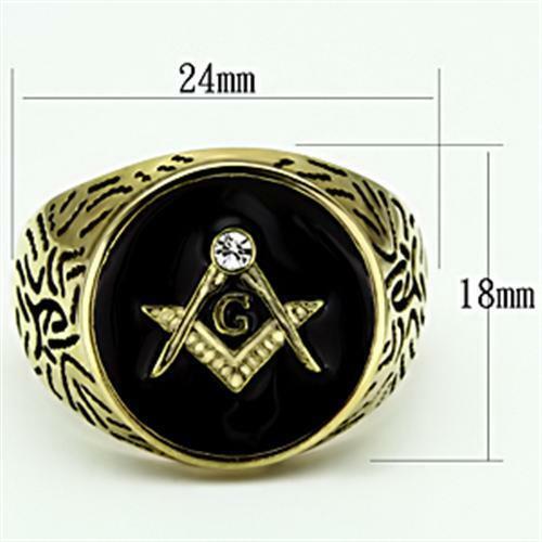 Jewellery Kingdom Masonic Onyx Cz Signet 18kt Steel Miliary Round Mans All Sizes Ring Secondary image