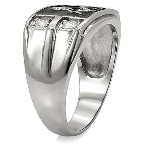 Jewellery Kingdom Masonic Onyx Signet Pinky Simulated Diamonds Masons Ring (Silver) - Jewelry Rings - British D'sire