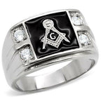 Jewellery Kingdom Masonic Onyx Signet Pinky Simulated Diamonds Masons Ring (Silver) - Jewelry Rings - British D'sire