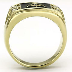 Jewellery Kingdom Masonic Signet Pinky Cubic Zirconia Military18kt Steel Black Onyx Mens Gold Ring - Jewelry Rings - British D'sire