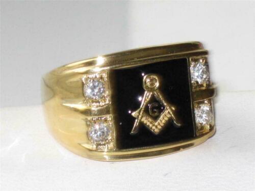 Jewellery Kingdom Masonic Signet Pinky Cubic Zirconia Military18kt Steel Black Onyx Mens Gold Ring - Jewelry Rings - British D'sire