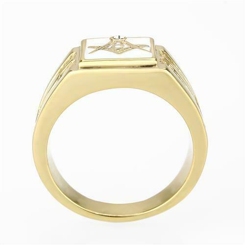 Jewellery Kingdom Masonic White Onyx Cubic Zirconia Signet Pinky Military Smart Mens Gold Ring - Jewelry Rings - British D'sire