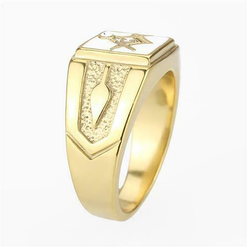Jewellery Kingdom Masonic White Onyx Cubic Zirconia Signet Pinky Military Smart Mens Gold Ring - Jewelry Rings - British D'sire