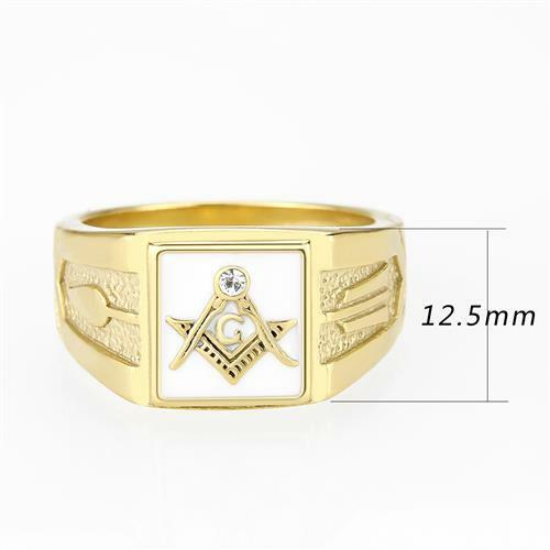 Jewellery Kingdom Masonic White Onyx Cubic Zirconia Signet Pinky Military Smart Mens Gold Ring - Jewelry Rings - British D'sire