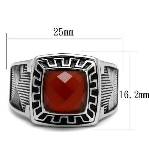 Jewellery Kingdom Mens Agate Signet Silver Stainless Steel Mans Semi Precious Ring (Red) Secondary image