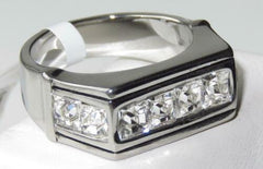 Jewellery Kingdom Mens 10mm Cubic Zirconia Stainless Steel Square Signet Pinky Ring (Silver) - Jewelry Rings - British D'sire
