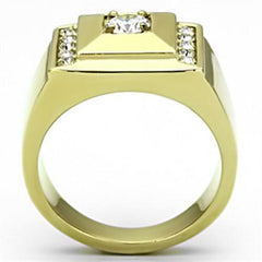 Jewellery Kingdom Mens 2 Carat Steel Signet Pinky Chunky Simulated Diamonds Ring (Gold) - Jewelry Rings - British D'sire
