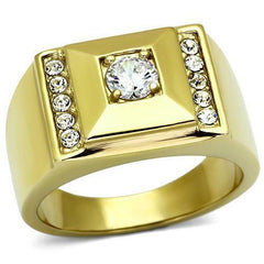 Jewellery Kingdom Mens 2 Carat Steel Signet Pinky Chunky Simulated Diamonds Ring (Gold) - Jewelry Rings - British D'sire