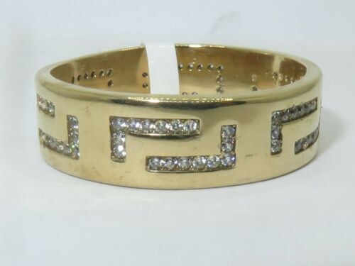 Jewellery Kingdom Mens 7mm Thumb Greek Key Simulated Diamonds 18kt Steel Wedding Ring (Gold) - Jewelry Rings - British D'sire Main image