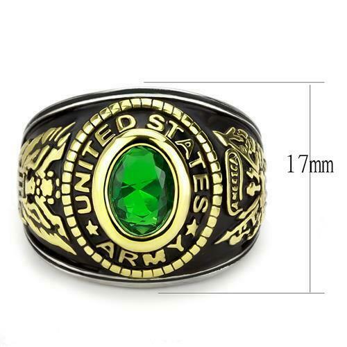Jewellery Kingdom Mens Army Stainless Steel Emerald Gold Military Ring (Green) Secondary image