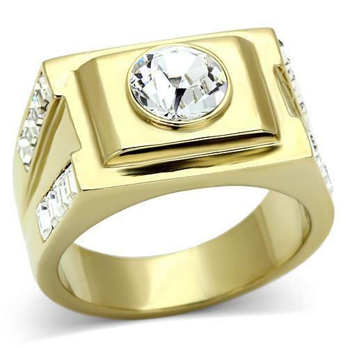 Jewellery Kingdom Mens Baguettes Bezel Signet 3k Steel Ring (Gold) - Rings - British D'sire Main image