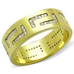 Jewellery Kingdom Mens Band Greek Key Cz 7mm 18kt Steel Wedding Thumb Chunky Ring (Gold) - Jewelry Rings - British D'sire
