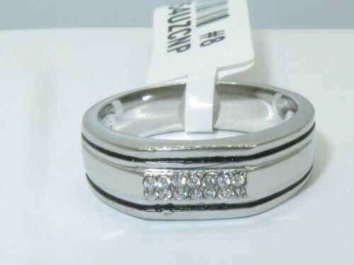 Jewellery Kingdom Mens Band Pinky Signet 6.6mm Pave Stainless Steel Classy Smart Ring (Silver) - Jewelry Rings - British D'sire Main image