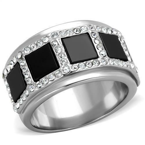 Jewellery Kingdom Mens Black Band Cz Signet Thumb Stainless Steel Emerald Jet Silver Ring - Jewelry Rings - British D'sire Main image