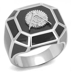 Jewellery Kingdom Mens Black Masonic Signet Pinky Military Jet Epoxy Stainless Steel Ring - Jewelry Rings - British D'sire