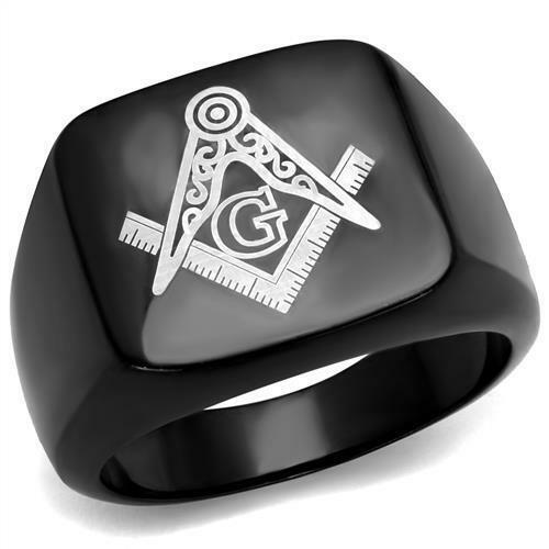 Jewellery Kingdom Mens Black Military Signet Pinky Stainless Steel Silver Masonic Ring - Jewelry Rings - British D'sire Main image