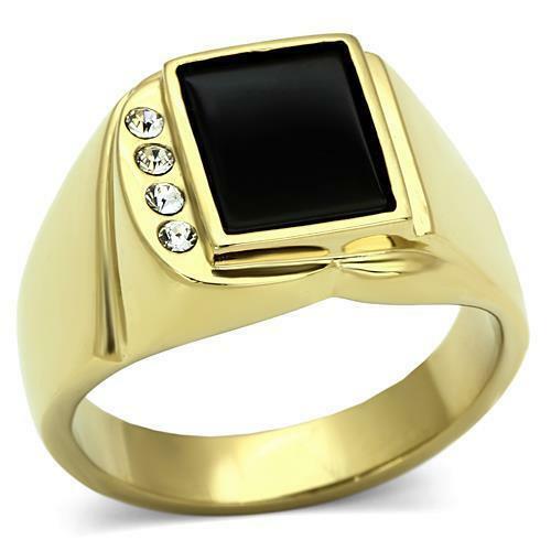 Jewellery Kingdom Mens Black Onyx Cz Signet Pinky Steel Classic Ring (Gold) - Jewelry Rings - British D'sire Main image