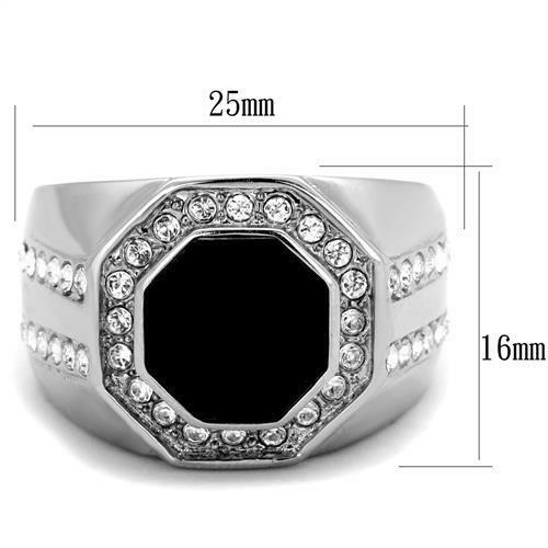 Jewellery Kingdom Mens Black Onyx Signet Cz Black Jet Stainless Steel Octagon Ring (Silver) Secondary image