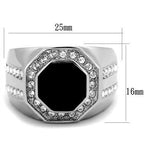 Jewellery Kingdom Mens Black Onyx Signet Cz Black Jet Stainless Steel Octagon Ring (Silver) - Jewelry Rings - British D'sire