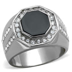 Jewellery Kingdom Mens Black Onyx Signet Cz Black Jet Stainless Steel Octagon Ring (Silver) - Jewelry Rings - British D'sire