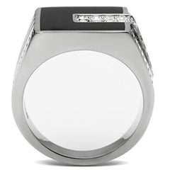Jewellery Kingdom Mens Black Onyx Stainless Steel Signet Cz Ring (Silver) - Jewelry Rings - British D'sire