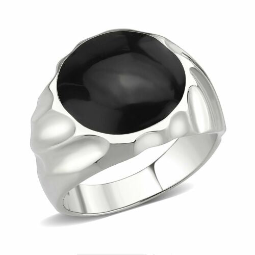 Jewellery Kingdom Mens Black Signet Pinky Epoxy Jet Stainless Steel Smart Silver Ring - Jewelry Rings - British D'sire Main image