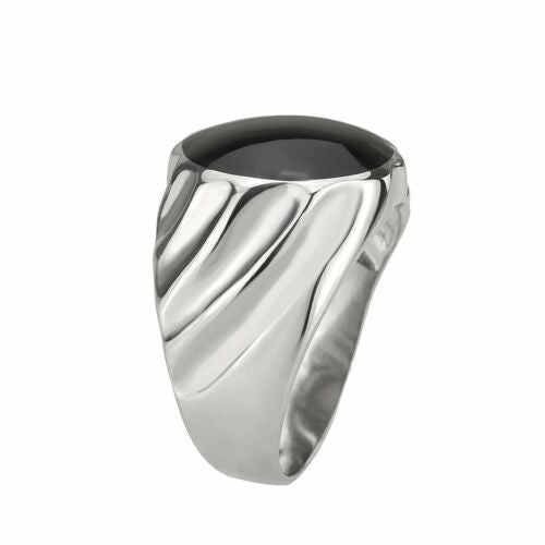 Jewellery Kingdom Mens Black Signet Pinky Epoxy Jet Stainless Steel Smart Silver Ring Secondary image
