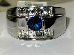 Jewellery Kingdom Mens Blue Sapphire Cz Stainless Steel Signet Pinky Highly Polished Ring - Jewelry Rings - British D'sire