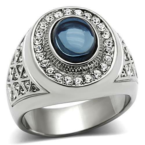 Jewellery Kingdom Mens Blue Sapphire Signet Pinky Cz Stainless Steel Oval Ring - Jewelry Rings - British D'sire Main image