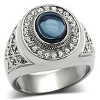 Jewellery Kingdom Mens Blue Sapphire Signet Pinky Cz Stainless Steel Oval Ring - Jewelry Rings - British D'sire