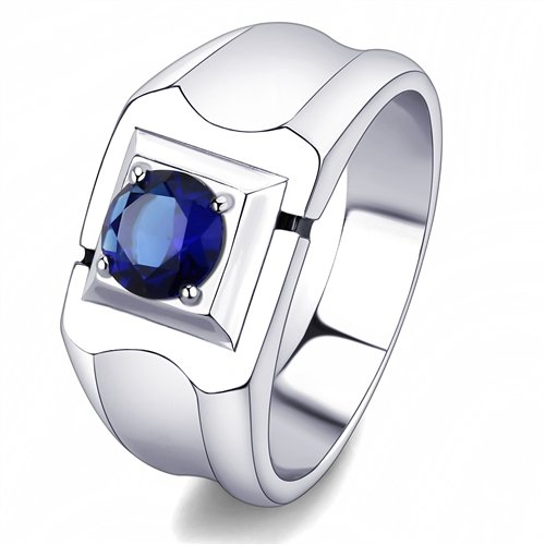 Jewellery Kingdom Mens Blue Sapphire Stainless Steel Solitaire Signet Pinky Ring - Jewelry Rings - British D'sire Main image
