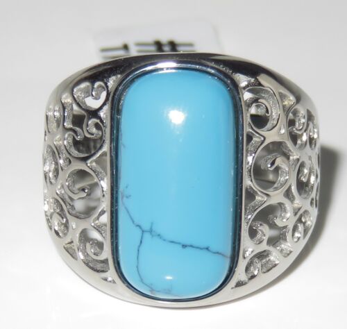 Jewellery Kingdom Mens Blue Turquoise Pinky Signet Stainless Steel Ring - Rings - British D'sire Main image