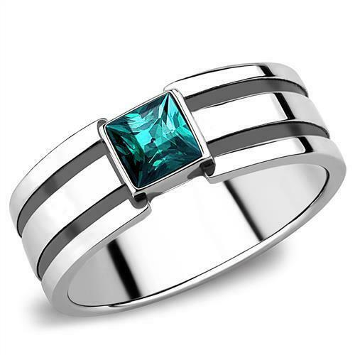 Jewellery Kingdom Mens Blue Zircon Band Thumb Stainless Steel Solitaire Signet Pinky Ring - Jewelry Rings - British D'sire Main image