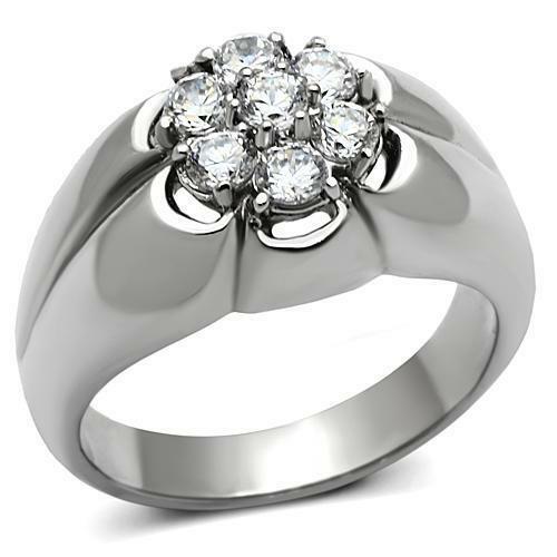 Jewellery Kingdom Mens Cluster Pinky Signet Stainless Steel Ring (Silver) - Rings - British D'sire