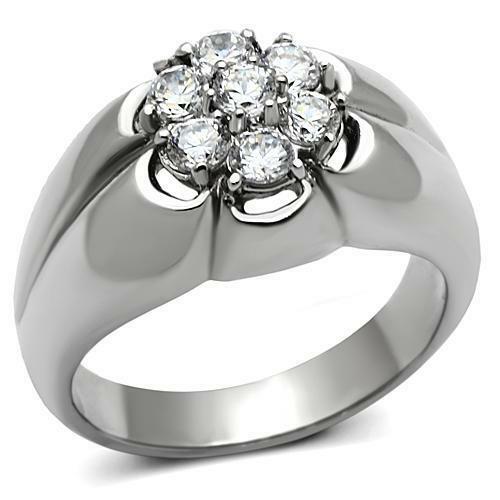 Jewellery Kingdom Mens Cluster Signet Pinky Cz Cubic Zirconia Stainless Steel Silver Ring - Jewelry Rings - British D'sire